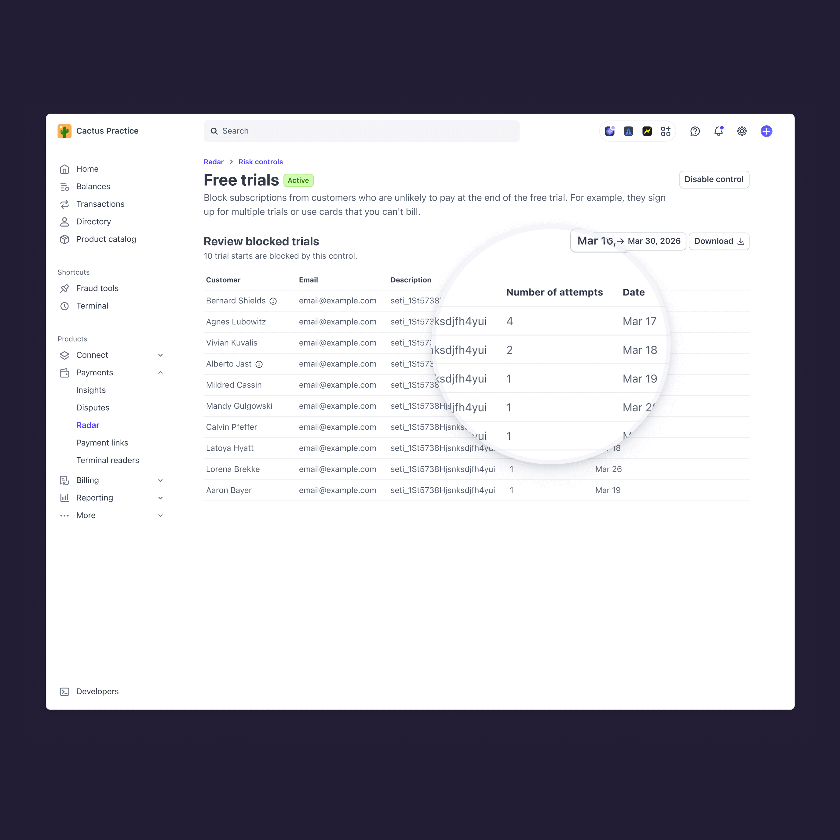 How Stripe Radar helps prevent free trial abuse